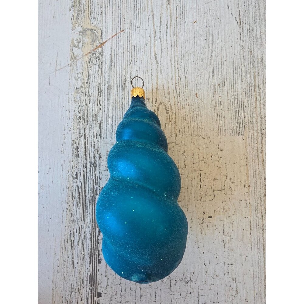 Vintage radko blue sea swirl seashell shell ornament glass glitter tropical Hawa